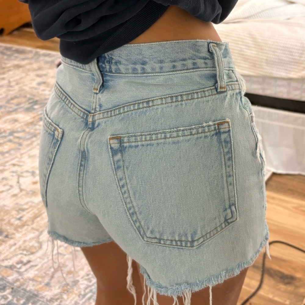 AGOLDE Light Blue Frayed Denim Cutoff Shorts - Picture 2 of 4